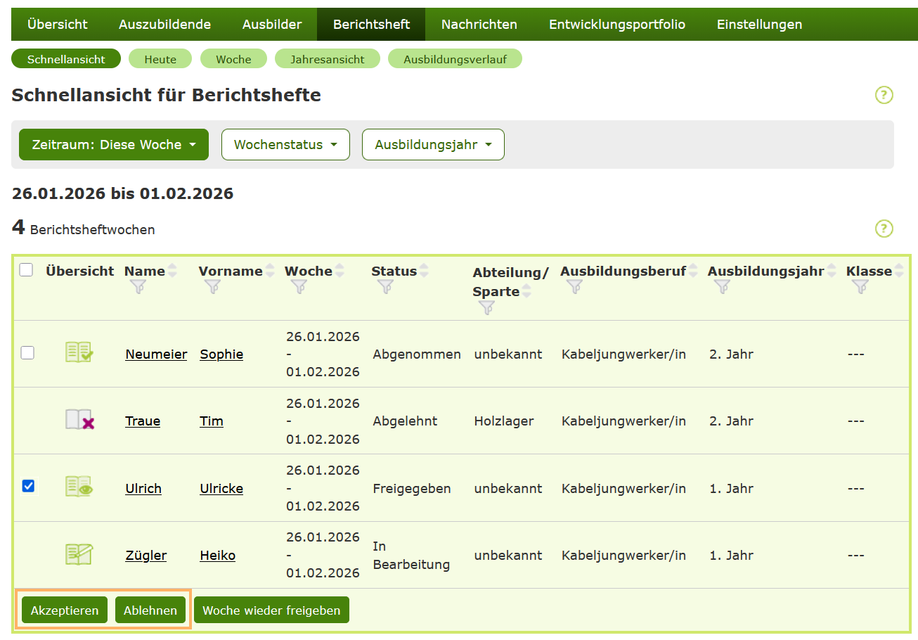 Ausbilder - Berichtsheft akzeptieren oder ablehnen - Schnellansicht_de.png