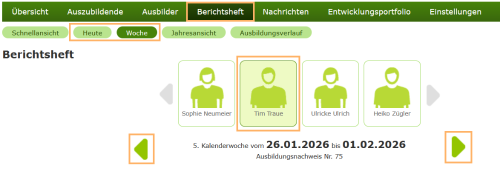 Betriebliche Ausbilder - Wechsel zwischen Wochen im Berichtsheft_de.png
