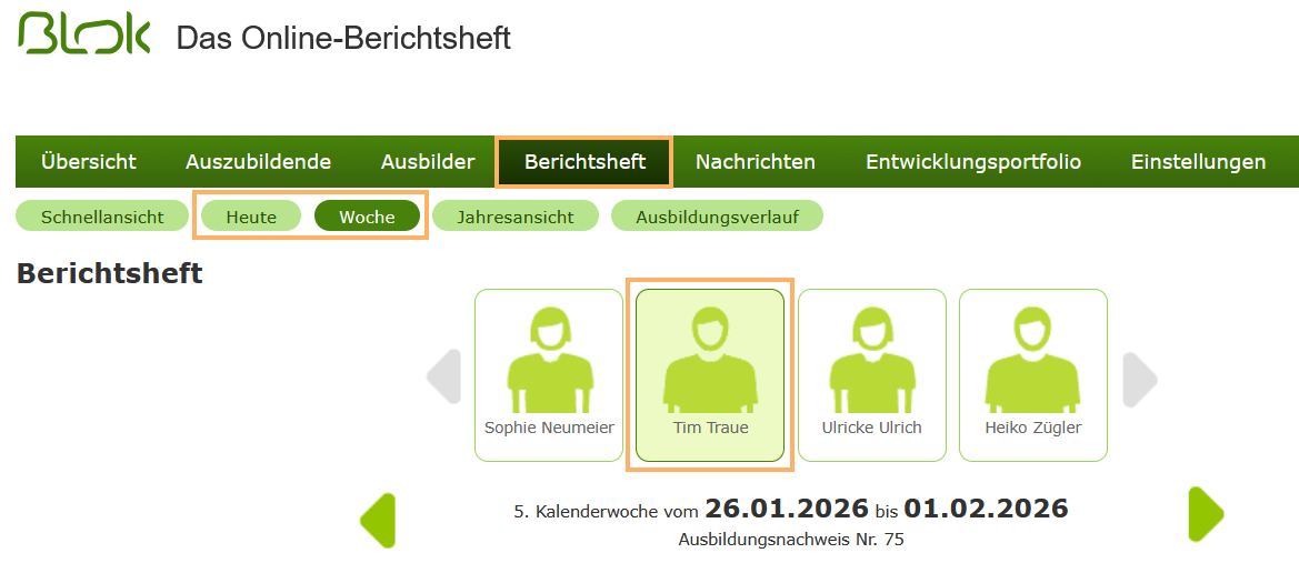 Ausbilder - Auszubildenden im Berichtsheft auswählen_de.png