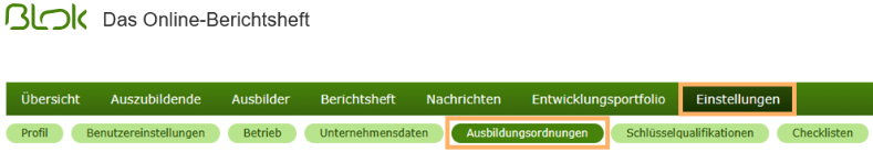 Navigationsleiste Ausbildungsleiter - Einstellungen Ausbildungsordnungen_de.png