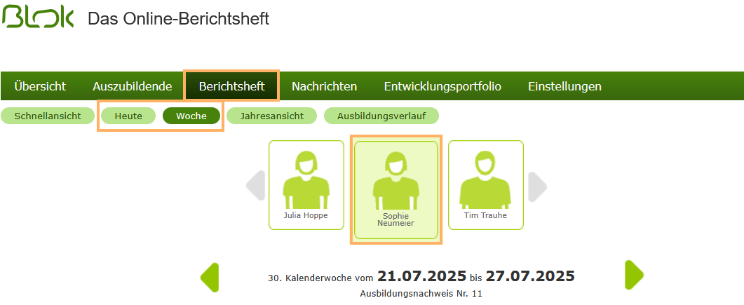 Berufsschullehrer - Auszubildenden im Berichtsheft auswählen_de.png