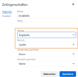 Screenshot des Dialogs Zelleneigenschaften. Hervorgehoben sind die Optionen Zellentyp und Gültigkeitsbereich.