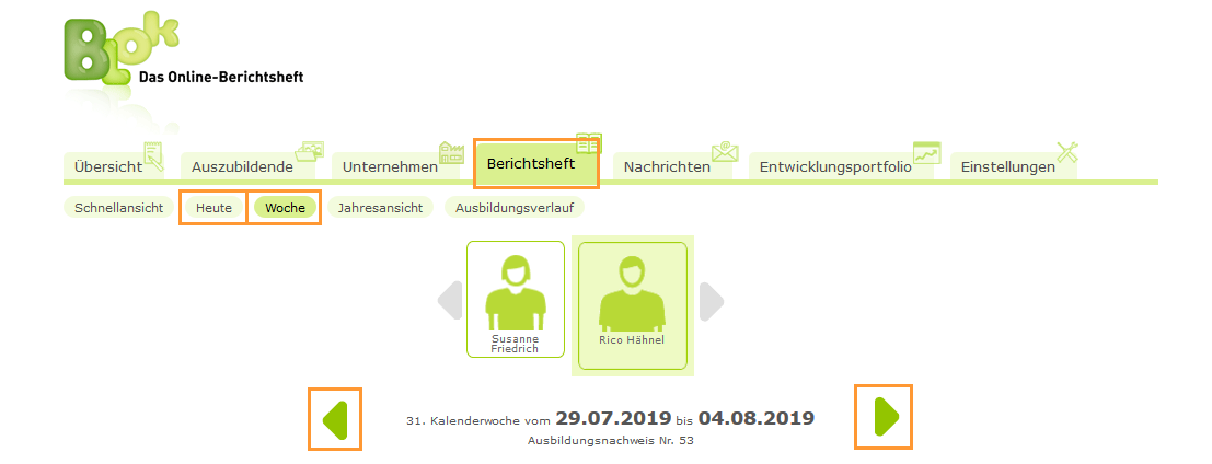 Externe Ausbilder - Wechsel zwischen Wochen im Berichtsheft_de.png
