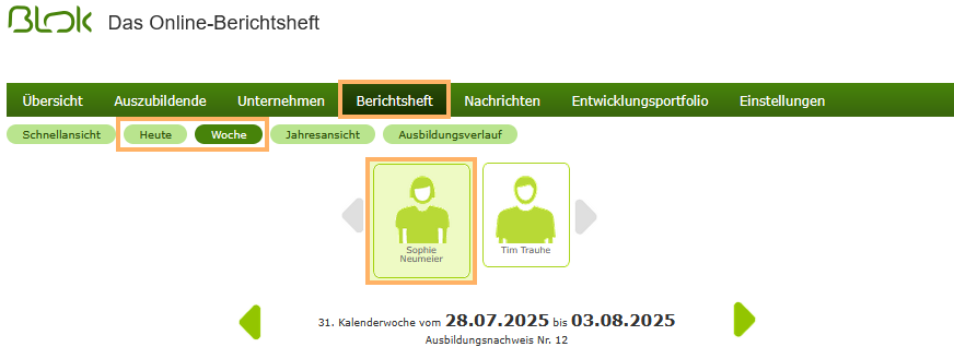 Externe Ausbilder - Auszubildenden im Berichtsheft auswählen_de.png
