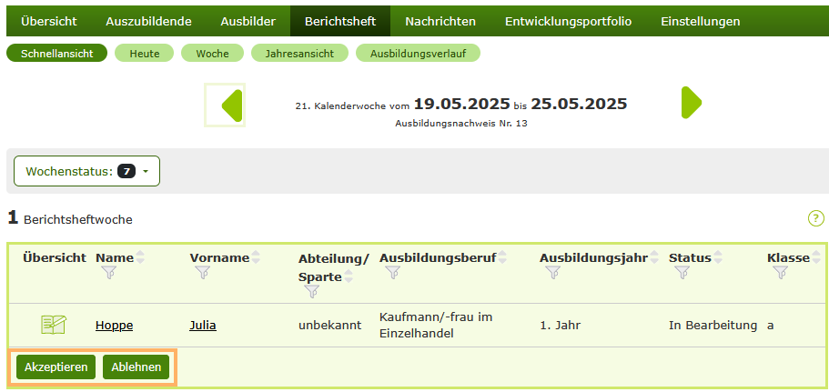 Ausbilder - Berichtsheft akzeptieren oder ablehnen - Schnellansicht_de.png