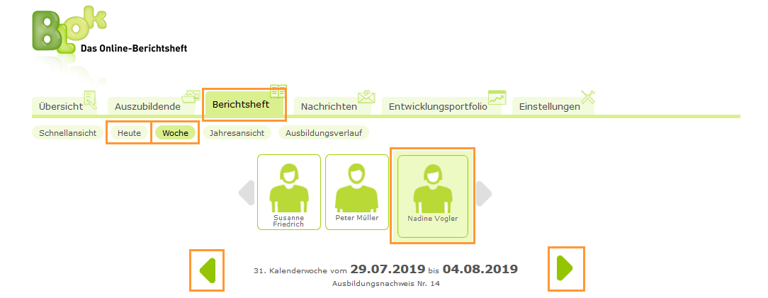 Betriebliche Ausbilder - Wechsel zwischen Wochen im Berichtsheft_de.png