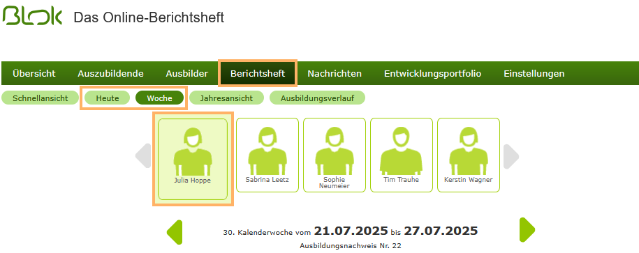 Ausbilder - Auszubildenden im Berichtsheft auswählen_de.png