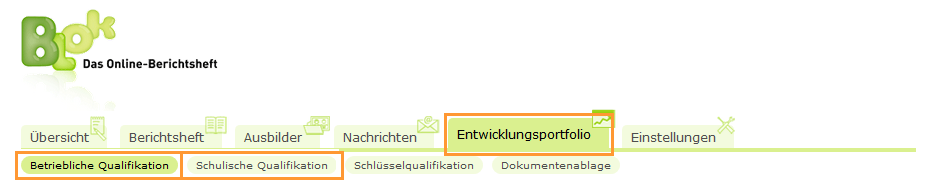 Auszubildende - Navigationsleiste - Entwicklungsportfolio - Betriebliche und Schulische Qualifikationen_de.png