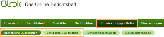 Auszubildende - Navigationsleiste - Entwicklungsportfolio - Betriebliche und Schulische Qualifikationen_de.png
