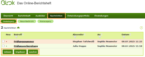 Auszubildende - Aktionen im Posteingang