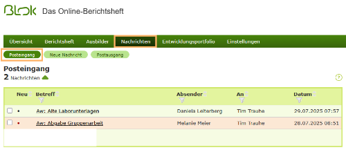 Auszubildende - Aktionen im Posteingang