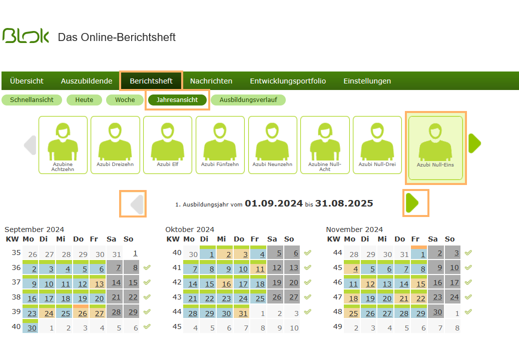 Berufsschullehrer - Jahresansicht im Berichtsheft_de.png