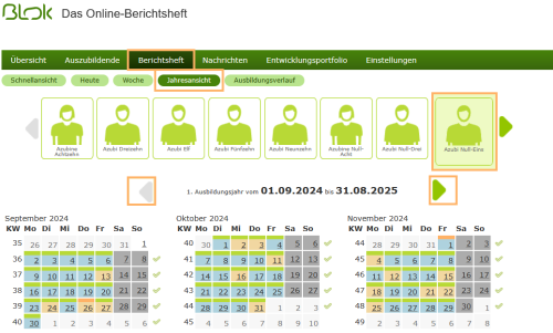 Berufsschullehrer - Jahresansicht im Berichtsheft_de.png