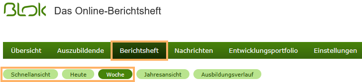 Berichtsheft - Navigationsleiste Schnellansicht, Heute, Woche_de.png